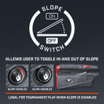 Bushnell Golf Tour V5 Shift laser rangefinder graphic and demonstration of slope switch.
